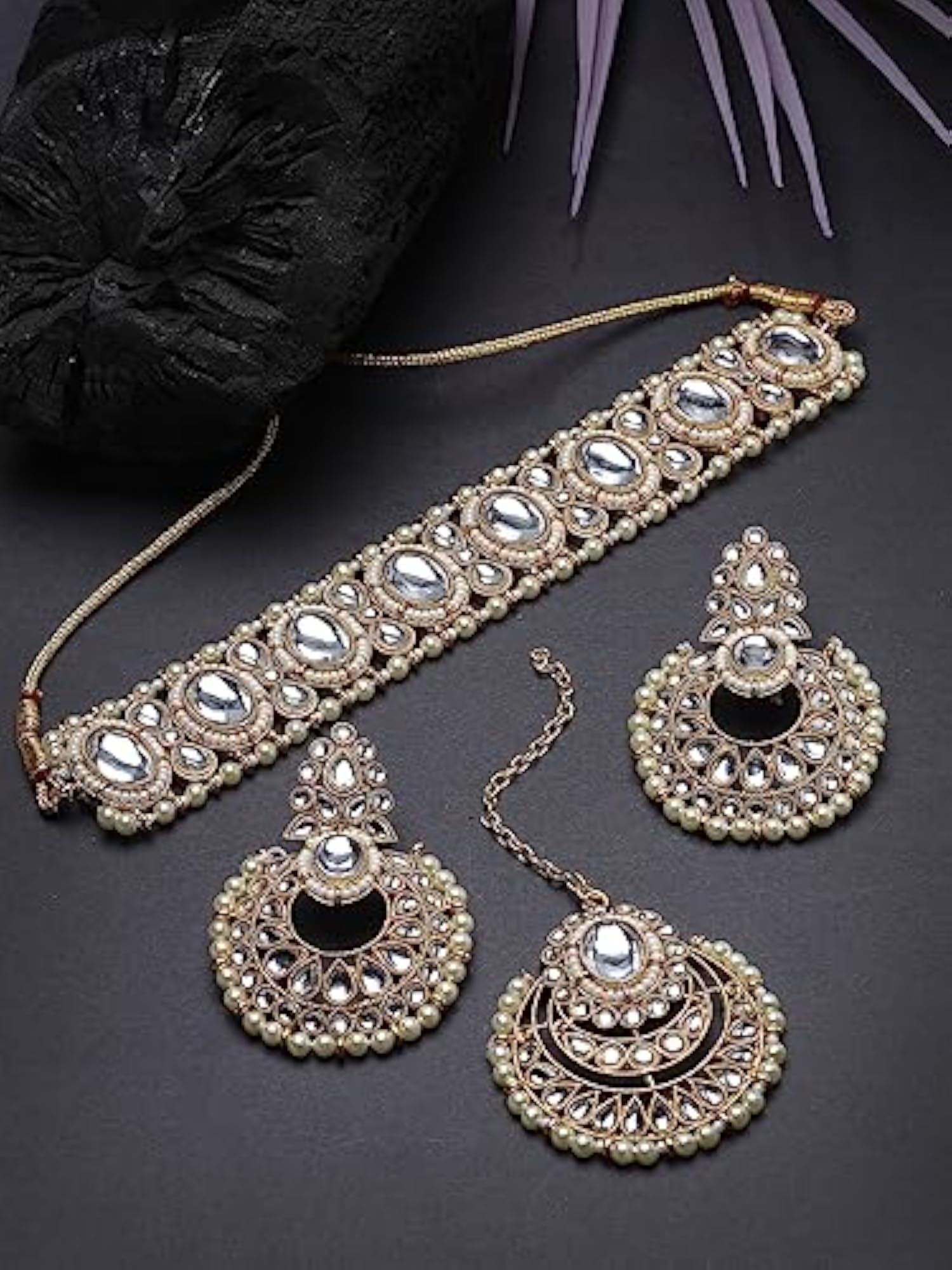 Indian Traditional Stone & Beads Choker Set with Earrings